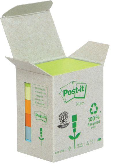 ЛИСТЧЕТА СЗЛ 3М POST-IT 38/51 100Л РЕЦИКЛИР. МИКС