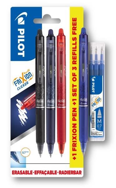 К-КТ PILOT CLICKER 4 ЦВЯТА + ПЪЛНИТЕЛ СИН 3 БРОЯ