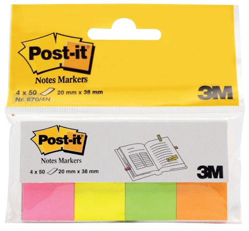 ИНДЕКСИ САМОЗАЛЕПВАЩИ 3М POST-IT 20/38 200БР 4ЦВ