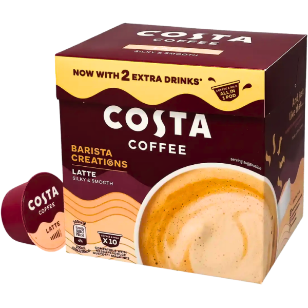 Кафе капсули Costa Latte съвместими с Dolce Gusto, 10 капсули