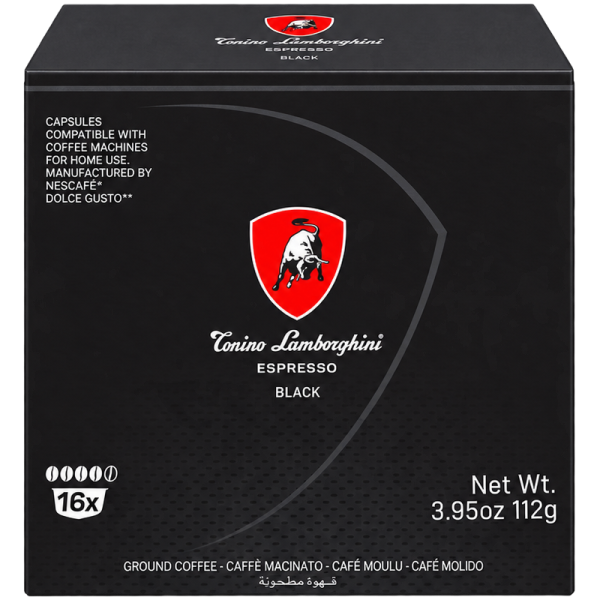 Кафе капсули Lamborghini Black Dolce Gusto, 16 бр., интензитет 11, 7 г кафе в капсула