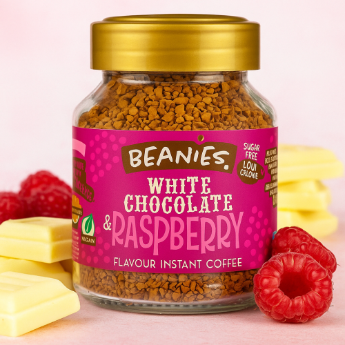 Разтворимо кафе Beaniesс вкус на бял шоколад и малина, 50гр.