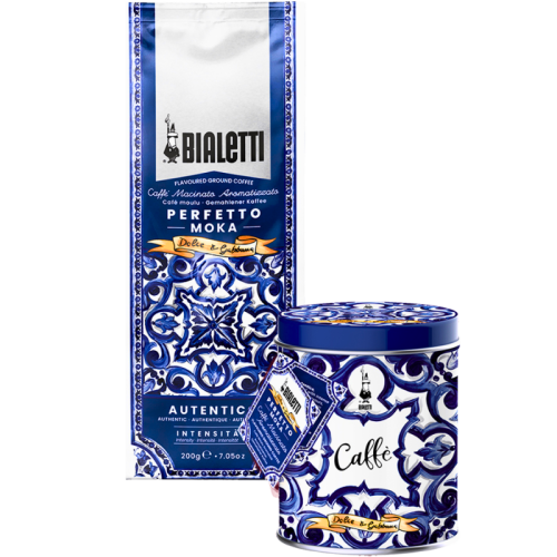Мляно кафе Dolce-Gabbana Perfetto Moka Autentico 200гр+ подарък кутия за кафе, син