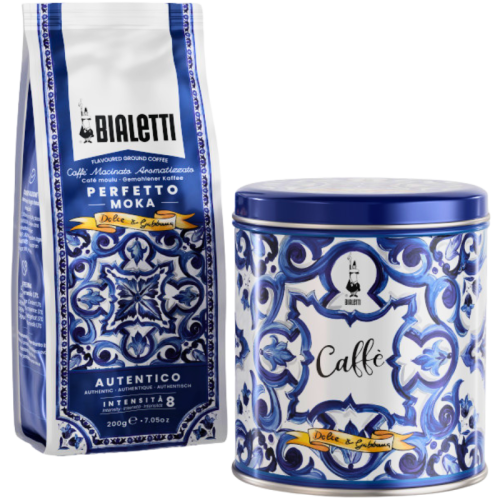 Мляно кафе Dolce-Gabbana Perfetto Moka Autentico 200гр+ подарък кутия за кафе, син