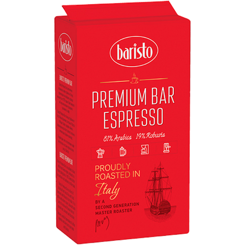Мляно кафе Baristo Premium Bar Espresso, 0.250 кг, 81% Арабика и 19% Робуста
